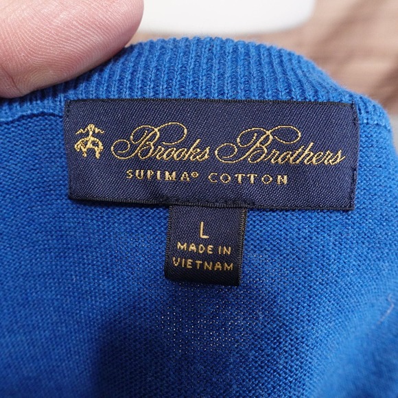 BROOKS BROTHERS SUPIMA COTTON V-NECK BLUE SWEATER MENS SIZE L LARGE - Picture 5 of 6